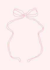 Hand drawn retro ribbon Valentines Day frame with trendy bow. Doodle illustration. Vector cute pink elements