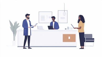 Modern Clinic Reception: Doctors and Patient Interaction