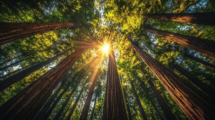 Majestic Redwood Forest Bathed in Sunlight