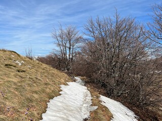 The last remnants of spring snow after a long and harsh mountain winter - Northern Velebit National...