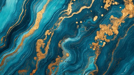 Abstract Blue and Gold Swirls: A Luxurious Marble Texture