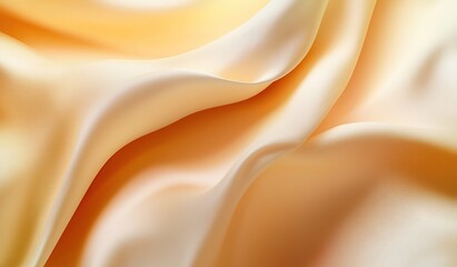 Fototapeta premium Silk Fabric Drapes Softly, Creating Elegant Waves of Peachy Hues; Luxurious Texture, Abstract Background