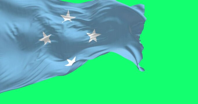 Flag of Federated states of Micronesia waving isolated on green background