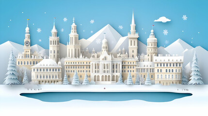 Winter Paper Cut Cityscape Illustration