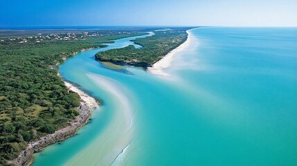Obraz premium Aerial View of a Serene Coastal River and Beach in Senegal
