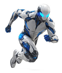 A futuristic man humanoid robot are running  isolate on white background