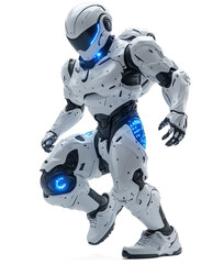 A futuristic man humanoid robot are running  isolate on white background