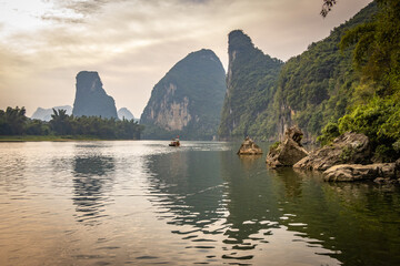 li river in yangshuo, yangshuo, guilin, china, karst landscape, limestone, sunset