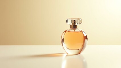 vanilla cream perfume for women in a transparent luxury bottle, elegantly designed with sleek, modern curves and a glossy finish