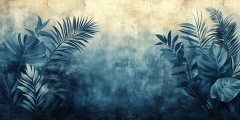 Abstract Tropical Foliage White Leaf Silhouettes on Gray Canvas Modern Art Design