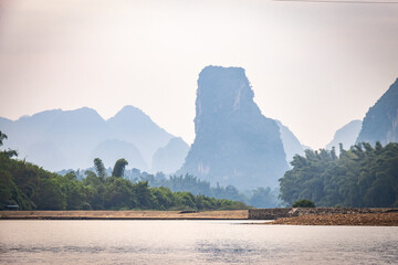li river in yangshuo, yangshuo, guilin, china, karst landscape, limestone, sunset