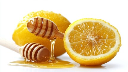 Lemon and honey on a white background