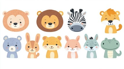 Obraz premium Collection of cute wild animals. illustration in flat cartoon style