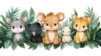 Obraz premium Collection of cute wild animals. illustration in flat cartoon style