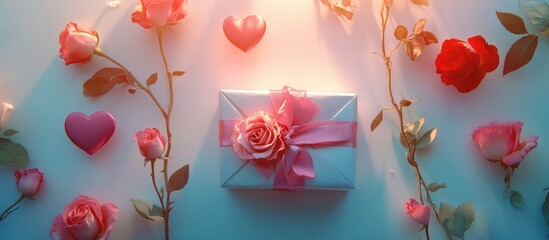 Romantic gift roses sunlight backdrop