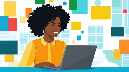 A woman engaged with a laptop, utilizing an AI chatbot for creative services, illustrating the integration of technology in creative workflows.