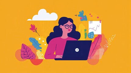 A woman engaged with a laptop, utilizing an AI chatbot for creative services, illustrating the integration of technology in creative workflows.