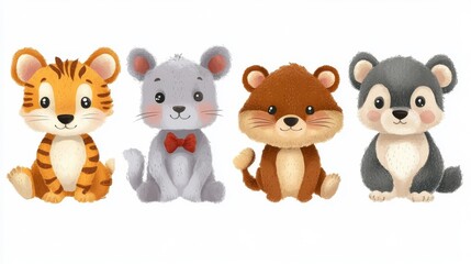 Fototapeta premium Set of cute cartoon animals. illustration on white background