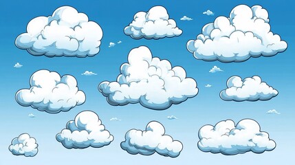 Cartoon Cloudscape: A Whimsical Blue Sky Filled with Fluffy White Clouds