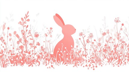 Obraz premium A festive Easter card design with floral elements and a bunny silhouette.
