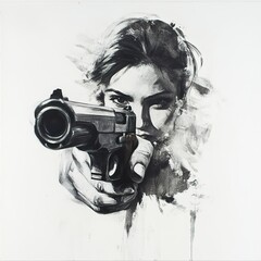 Woman with Gun: A Dramatic Monochrome Portrait