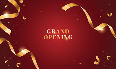 Red grand opening background with ribbon. Modern elegant promotional design.