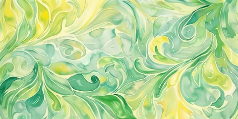 A swirling abstract design in green and yellow, evoking nature and fluidity.