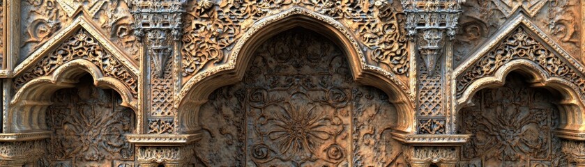 Fototapeta premium Intricately Carved Stone Archway with Floral Patterns in Historic Setting