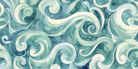 A swirling abstract pattern of waves in shades of blue and white, evoking a sense of fluidity.