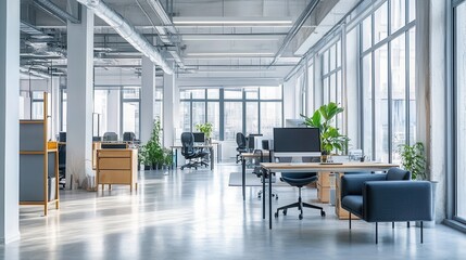 Bright and minimalist white office meeting room featuring a sleek table and chairs, with a panoramic window offering a wide view. Ideal for professional gatherings and presentations.