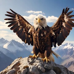 american bald eagle in flight on mountain 
