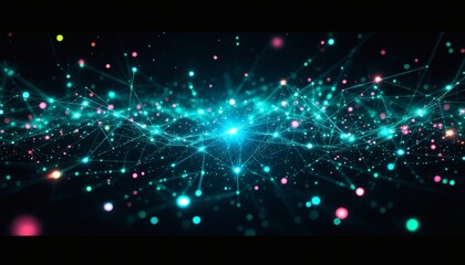 Fototapeta premium Abstract Network Visualization: A mesmerizing digital artwork depicting a complex interconnected network of glowing nodes and lines.