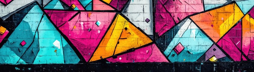 Colorful geometric street art mural. Urban background. Design texture