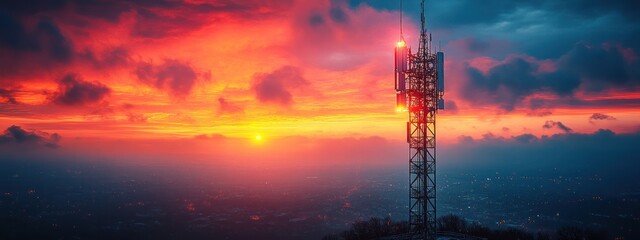 Fototapeta premium Futuristic Telecommunication Tower 3D Rendering with Minimalist Design Highlighting Modern Connectivity and Technology