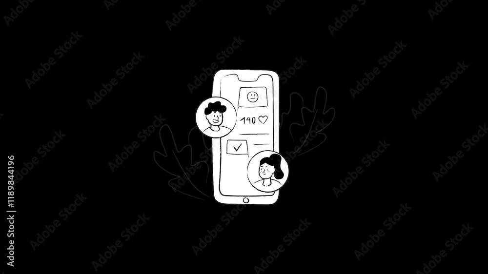 Poster a simple cartoon illustration showing two diverse individuals on a mobile app interface displaying u