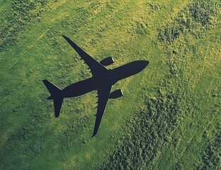 Airplane Flies Over Green Landscape on a Sunny Day