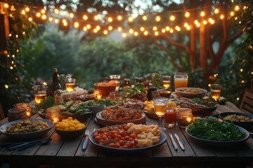 Fototapeta premium Joyful African Family Gathering for Dinner on Patio