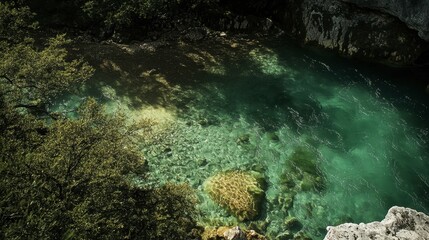 Obraz premium The vibrant colors of the Gorges du Verdon, with its lush greenery and turquoise river contrasting against the rocky cliffs.