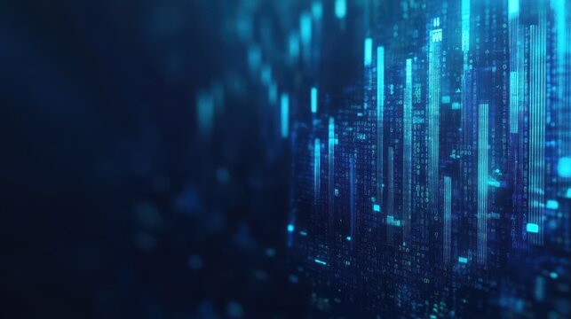 Conceptual illustration of stock market and fintech with blurry blue digital charts over a dark blue background, showcasing a futuristic financial interface and forex concepts. - Powered by Adobe