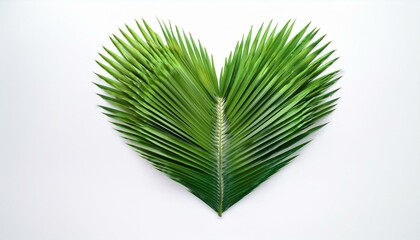 Heart-shaped palm frond on white background.