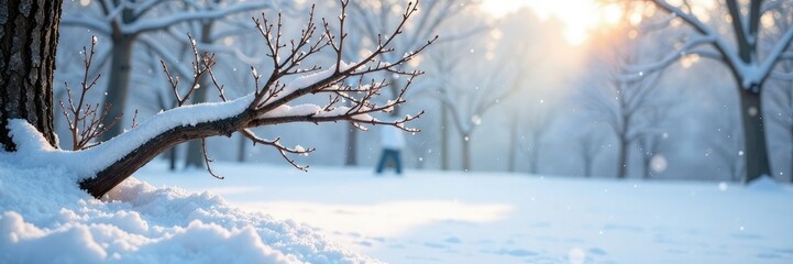 Obraz premium Serene winter scene with snowy ground and bare branches, branch, snow, calm