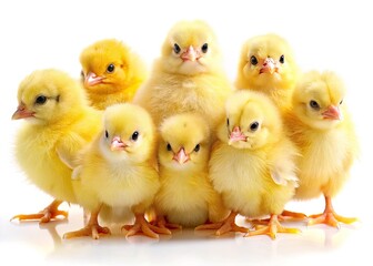 Fototapeta premium Cute Yellow Chicks Long Exposure Photography - Adorable Baby Birds Isolated Images