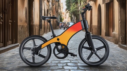 Fototapeta premium Electric bike, cobblestone street, old city, travel