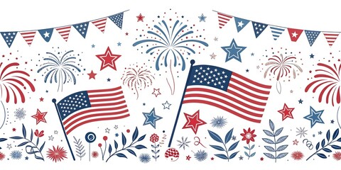 Obraz premium American patriotic bow seamless pattern for Independence day celebration. Isolated on white background. 4th of July holiday decor 
