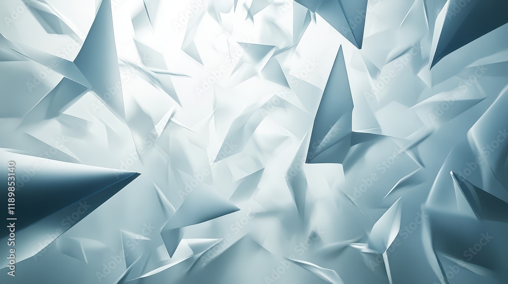Fototapete geometric shapes and figures appear to be flying against a light background, creating a dynamic and 