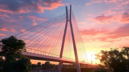 Obraz premium Modern Cable Stay Bridge at Sunset Landscape