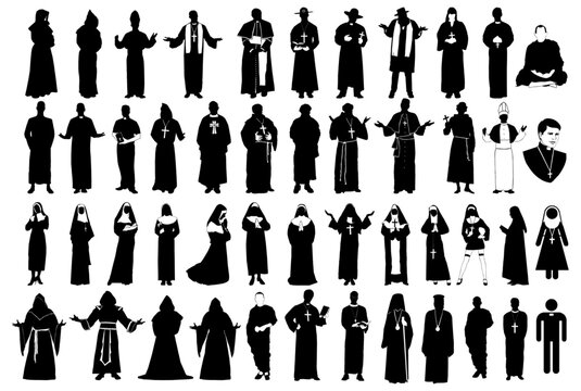 Robed Priest Monk Padre Church Silhouette Vector Pack graphic drawing illustration for stickers, streetwear, t-shirts, logos, print-on-demand, print, or branding