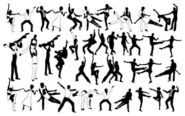 Rock-n-Roll Dancer Silhouette Vector Pack graphic drawing illustration for stickers, streetwear, t-shirts, logos, print-on-demand, print, or branding