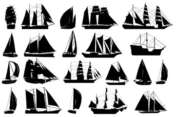 Sailboats Silhouette Vector Pack graphic drawing illustration for stickers, streetwear, t-shirts, logos, print-on-demand, print, or branding