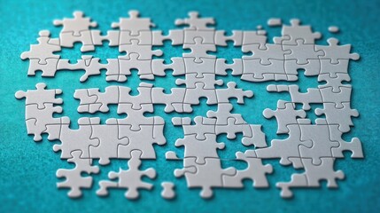 Minimalist Puzzle Piece Arrangement on Turquoise Background with Gentle Shadows